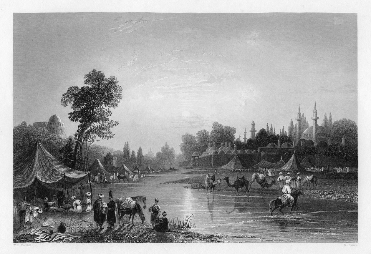 बरदा नदी, प्राचीन फैरपार, दमिश्क, सीरिया, 1841। द्वारा रॉबर्ट सैंड्स