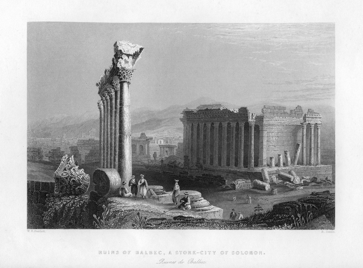 1841 में मिस्र के बाल्बेक हेलियोपोलिस का महान मंदिर। द्वारा रॉबर्ट सैंड्स