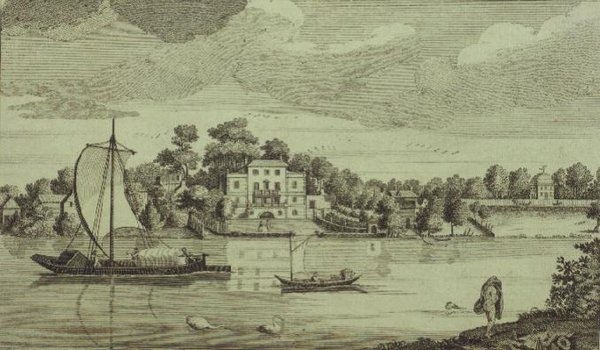 ट्विकेनहैम में मनाए गए मिस्टर पोप हाउस का दृश्य, c.1750 (उत्कीर्णन) द्वारा रॉबर्ट सेयर