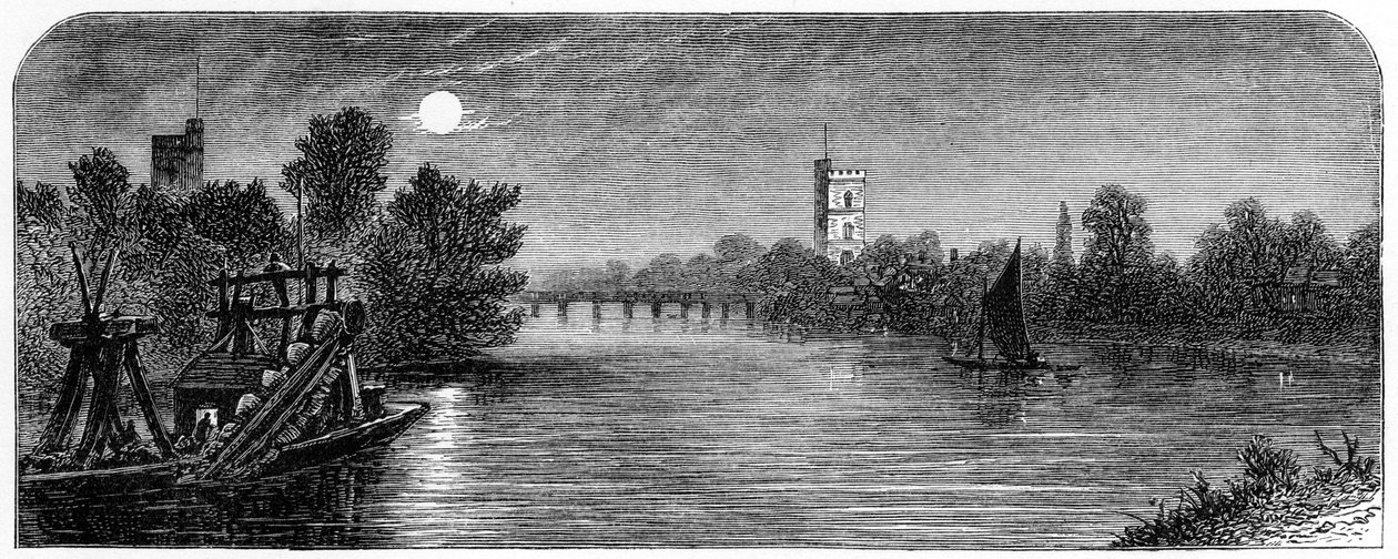 मूनलाइट द्वारा पुटनी ब्रिज और चर्च, 1880 द्वारा रॉबर्ट टेलर प्रिटचेट