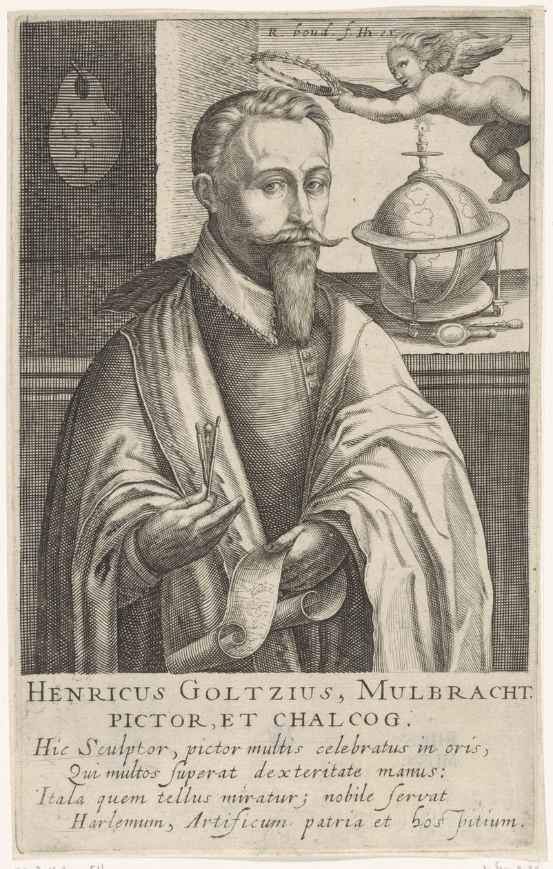 हेंड्रिक गोल्ट्ज़ियस का पोर्ट्रेट, c.1610 (उत्कीर्णन) द्वारा रॉबर्ट विल्म्सज़ डी बौडस