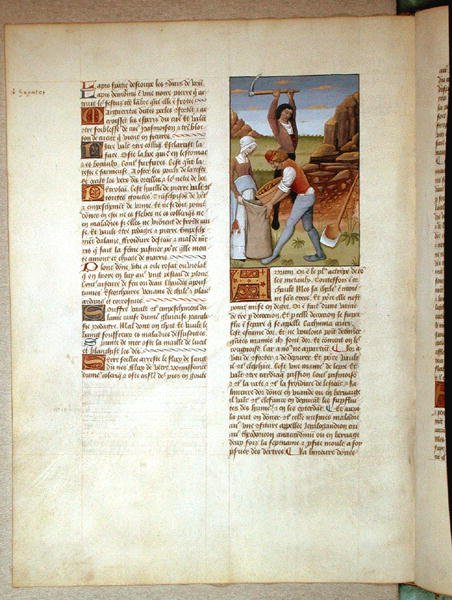 एमएस फ्र। Fv VI  1 fol.98v खनन सोना, मैथ्यूस प्लैटेरियस (dc1161) द्वारा सरल चिकित्सा की पुस्तक से चित्रण c.1470 द्वारा रॉबिनट टेस्टार्ड