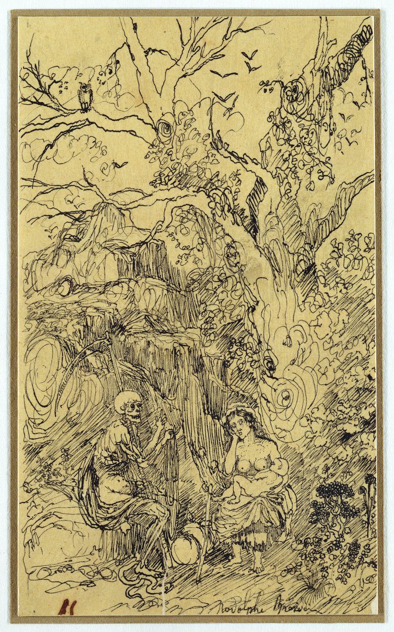 माँ और समय (La Mere et le Temps), c.1857-61 (भारतीय स्याही और कागज पर कलम) द्वारा रोडोलफे ब्रेज़िन