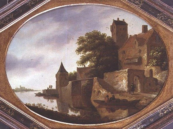 गढ़वाले जागीर घर के साथ लैंडस्केप द्वारा Roelof Van Vries