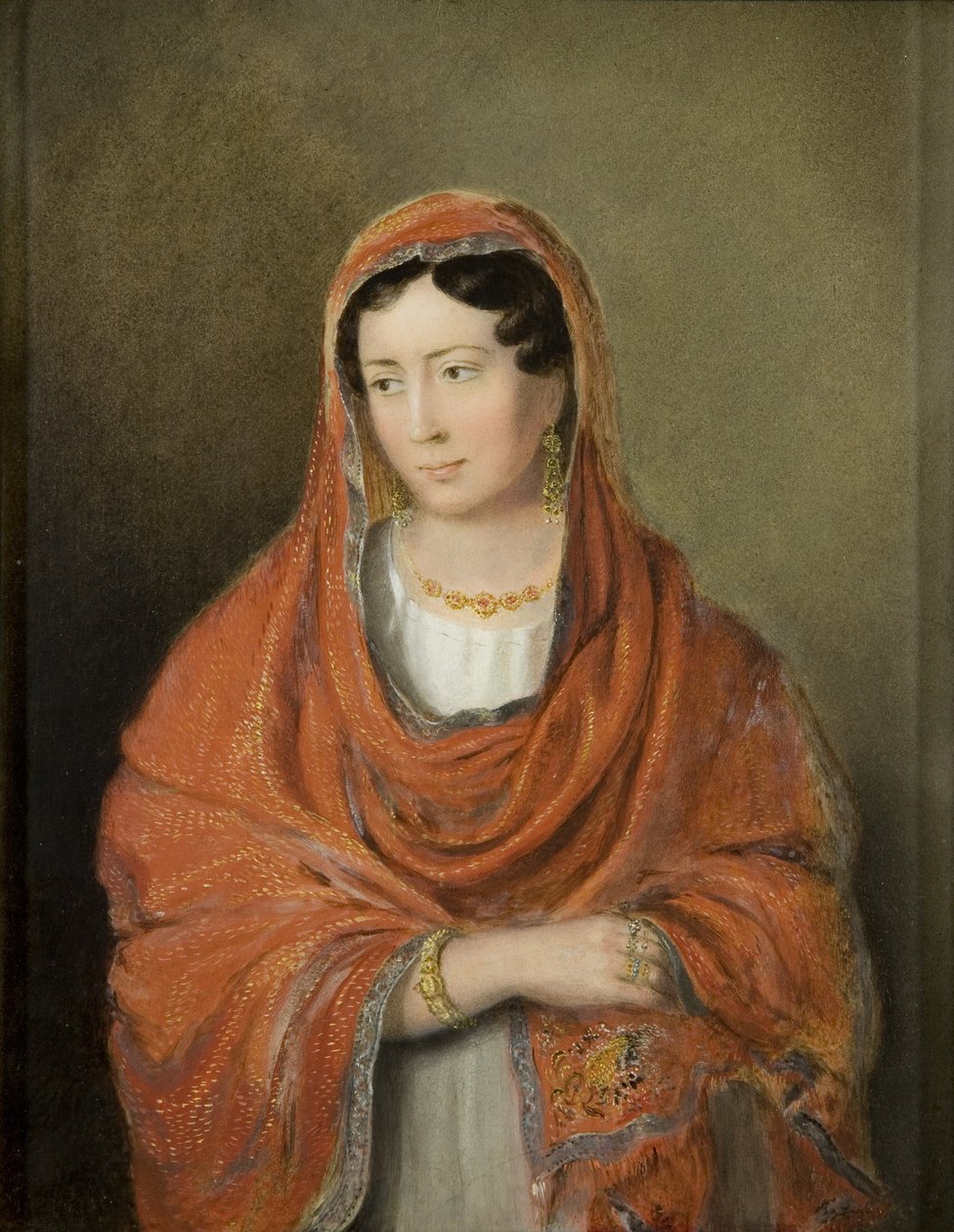 एक महिला का पोर्ट्रेट, c.1820 (मिलबोर्ड पर तेल) द्वारा रोलिंडा शार्क