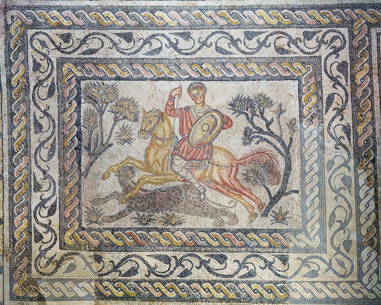 विला डी लास टिएन्डास से एक तेंदुए का शिकार करने वाला मोज़ेक, c.326-400 (मोज़ेक) द्वारा उपन्यास