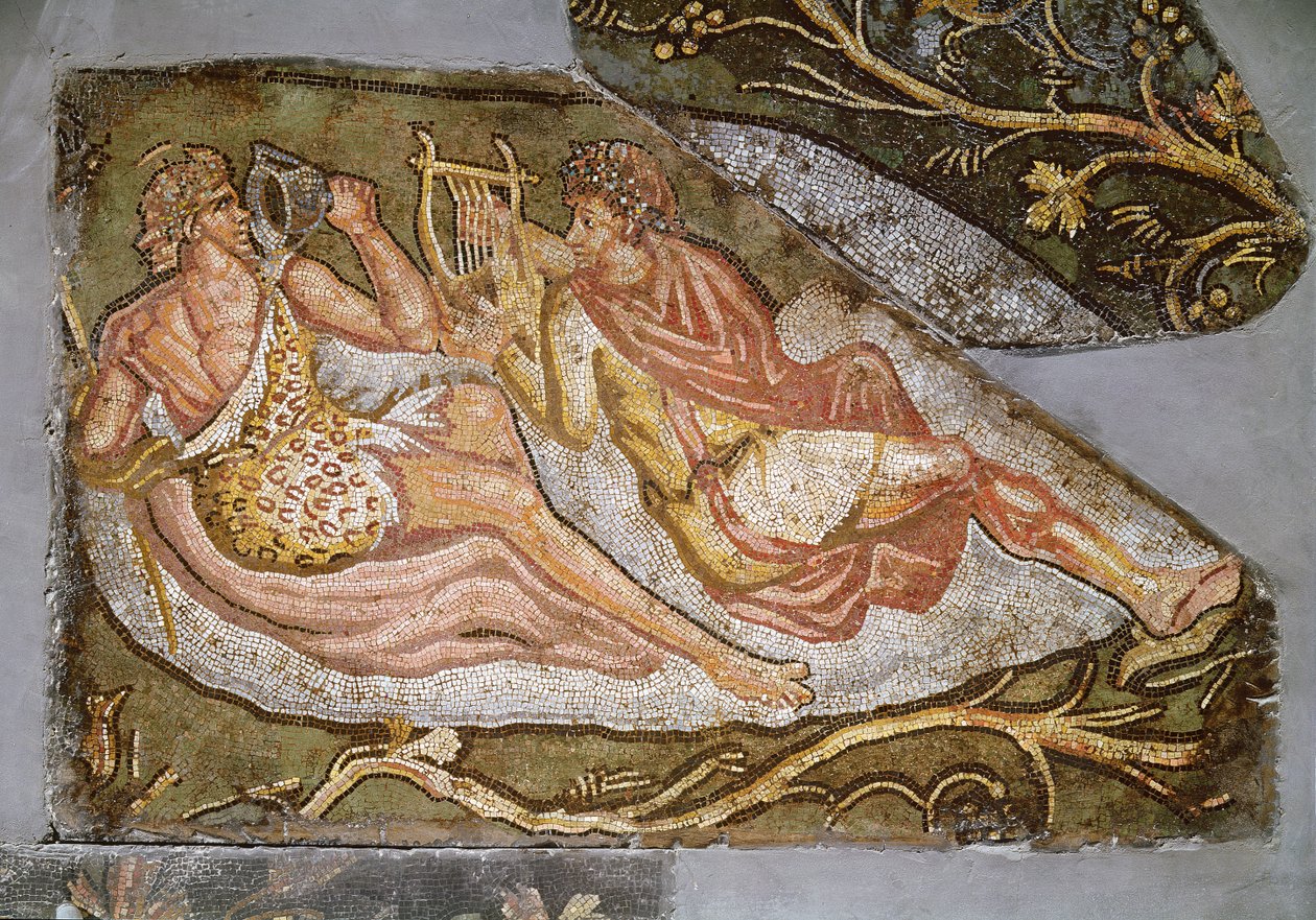 Bacchus Reclining, द पनिशमेंट ऑफ लाइकुरस से विस्तार, 2 वीं-तीसरी शताब्दी (मोज़ेक) द्वारा उपन्यास