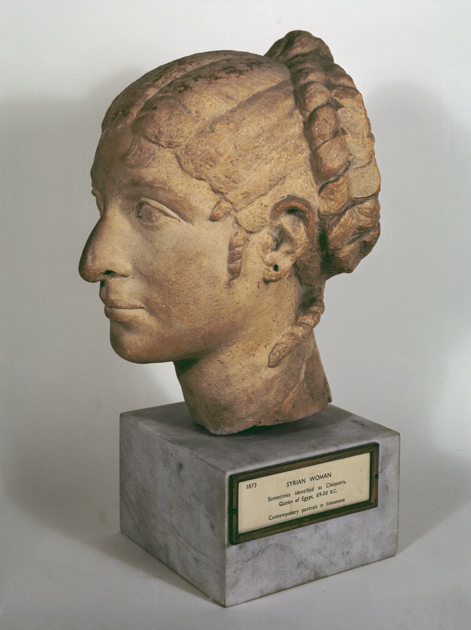 एक महिला का चूना पत्थर सिर, क्लियोपेट्रा VII जैसा दिखता है, c.50-30 BC (चूना पत्थर) द्वारा उपन्यास