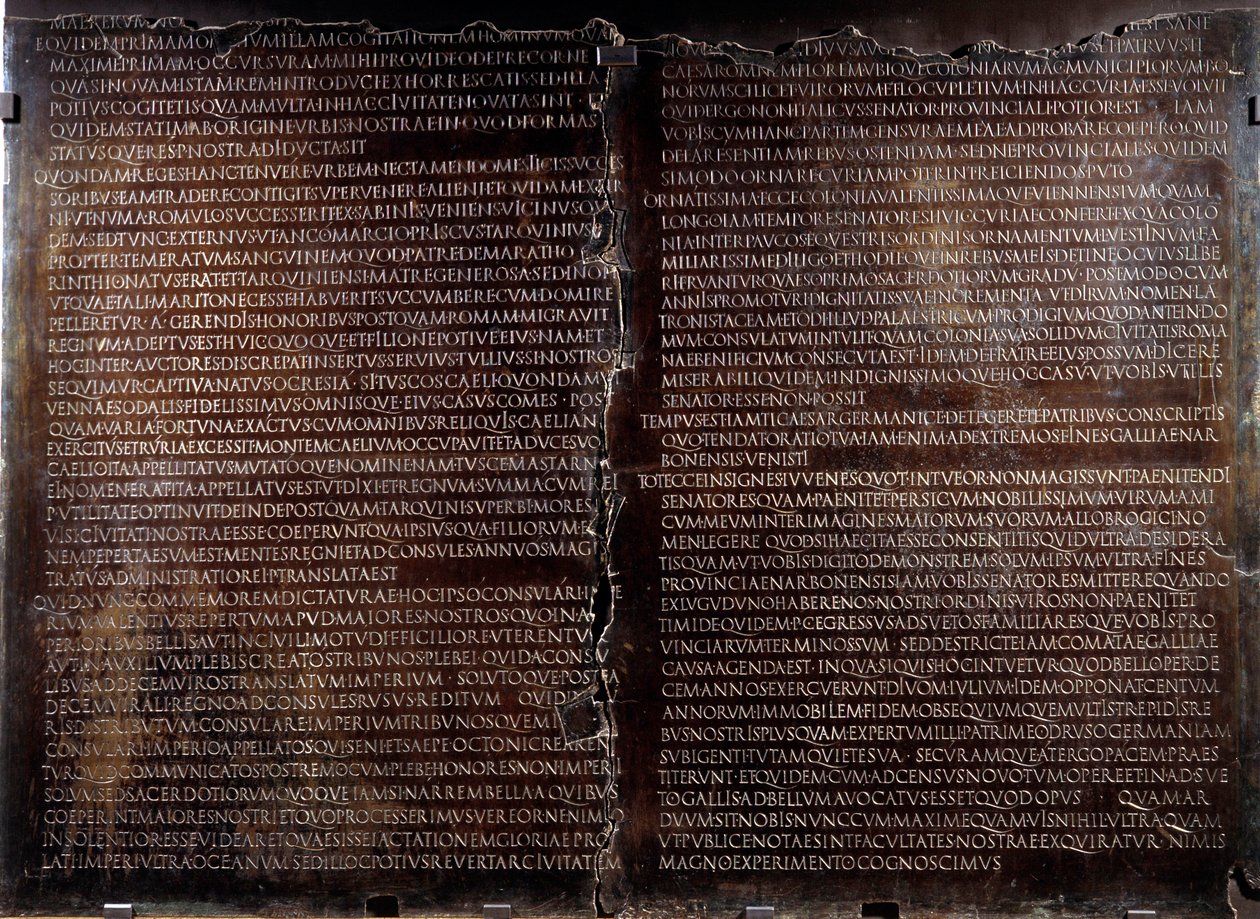 क्लॉडिएन टेबल: क्लाउड द्वारा भाषण (क्लॉडियस या क्लोडियो द्वारा उपन्यास