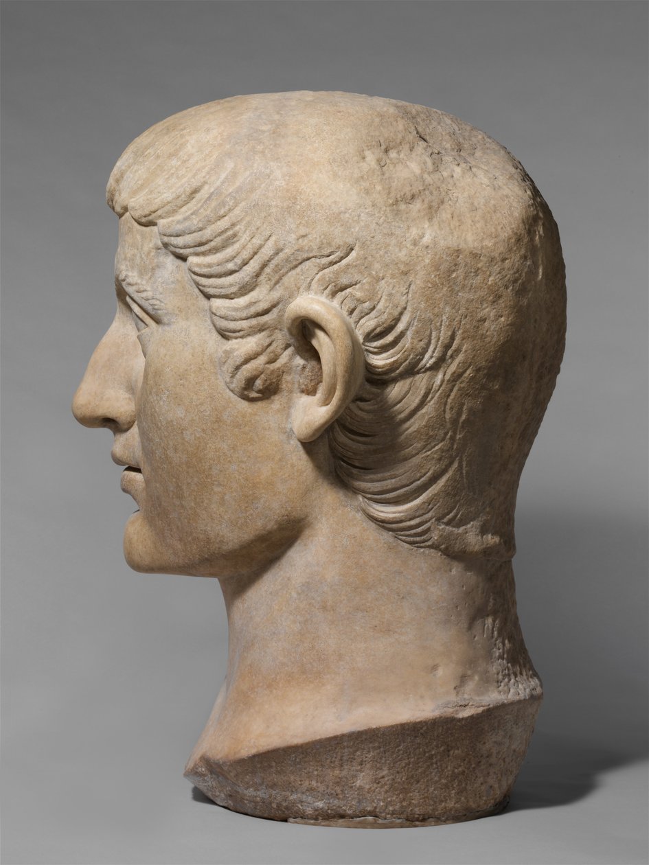 सम्राट कॉन्सटेंटाइन I का मार्बल पोर्ट्रेट हेड, c.325–370 AD (संगमरमर) द्वारा उपन्यास