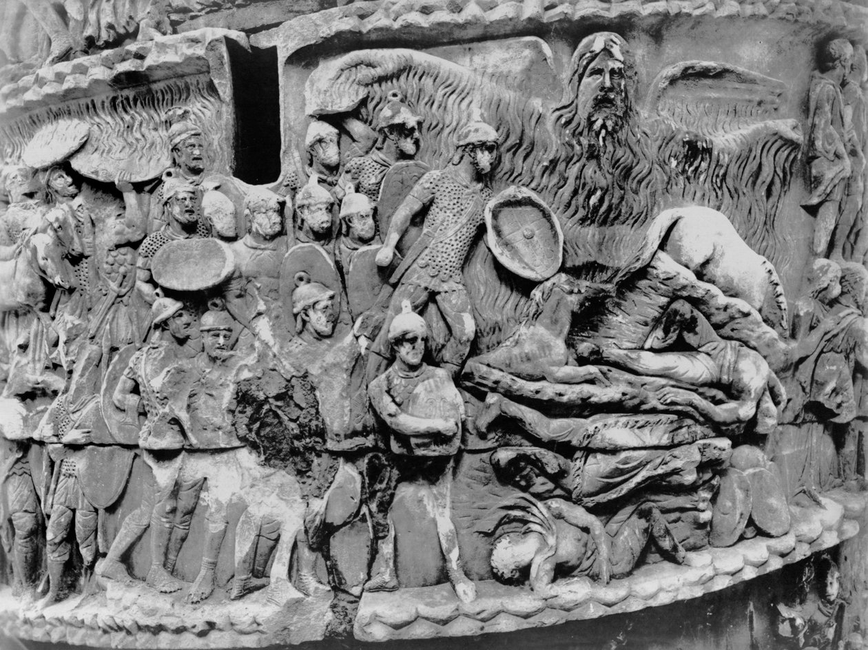 चमत्कारी वर्षा, मार्कस ऑरेलियस के स्तंभ से विवरण, ईस्वी सन् 180-196 (संगमरमर) (बी/डब्ल्यू फोटो) द्वारा उपन्यास
