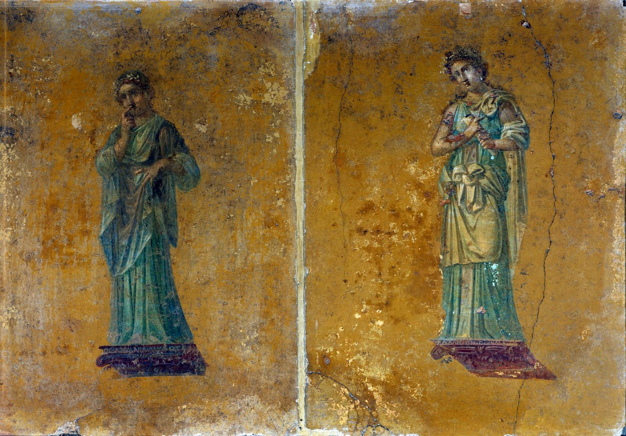 दो कस्तूरी के चित्र: पॉलीमनी और कैलीओप। Pompei . के भित्तिचित्र द्वारा उपन्यास