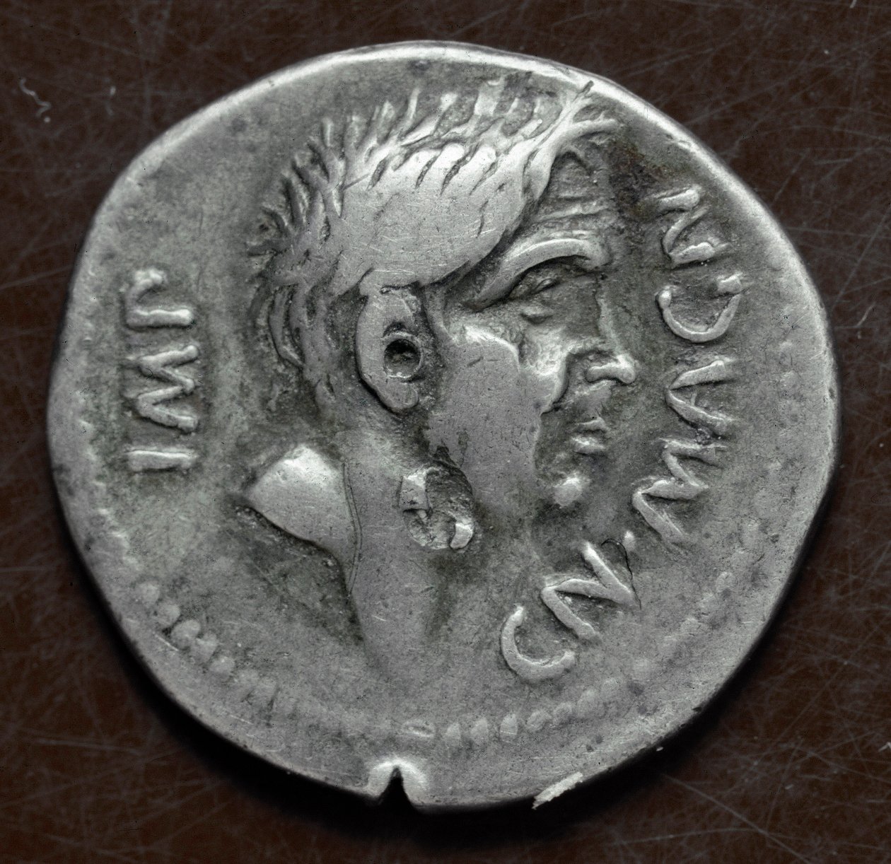 पोम्पी द ग्रेट के पुतले के साथ चांदी का सिक्का (Gneo Pompeo Magno या Gnaeus Pompeius Magnus) द्वारा उपन्यास