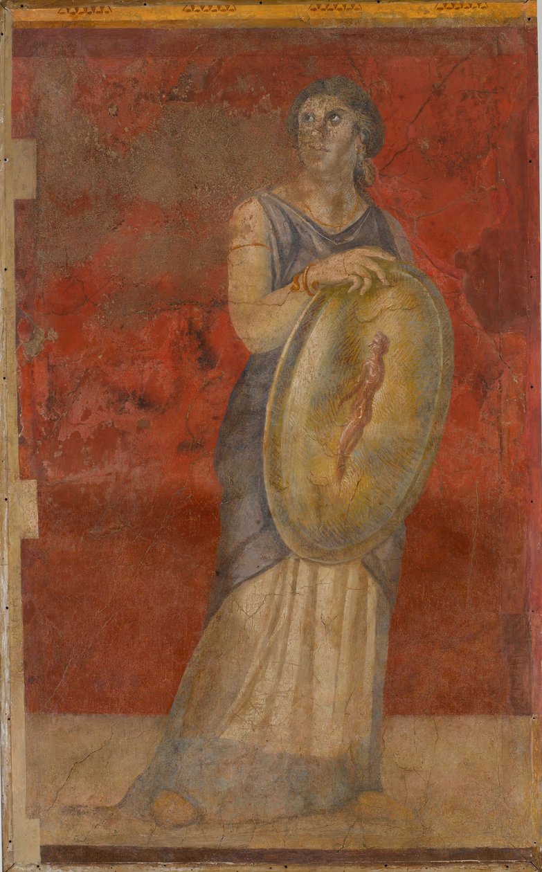 एक ढाल पकड़े महिला खड़ी है, c.50–40 ई.पू. द्वारा रोमन रिपब्लिकन काल