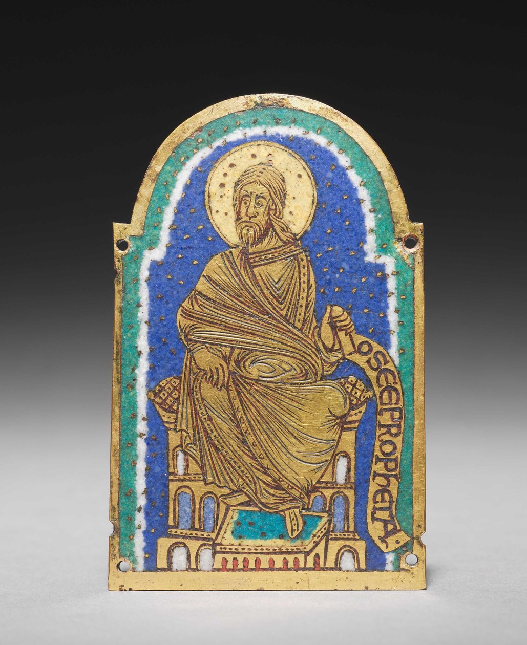 पट्टिका: एक अवशेष तीर्थ से बैठे पैगंबर: ओसिया (होसे), c.1170-1180 (सोने का पानी चढ़ा हुआ तांबे, चम्पलेव तामचीनी) द्वारा रोम देशवासी