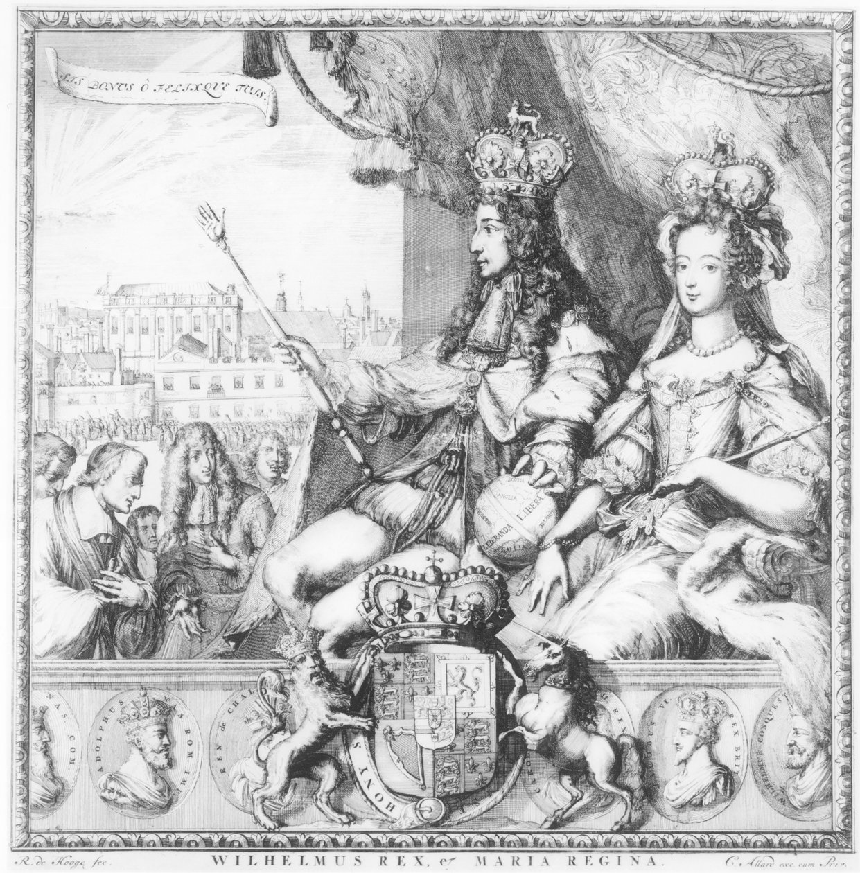 विलियम III (1650-1702) और मैरी द्वितीय (1662-94) कलाकार द्वारा उत्कीर्ण, c.1690 द्वारा रोमिन डे हुगहे
