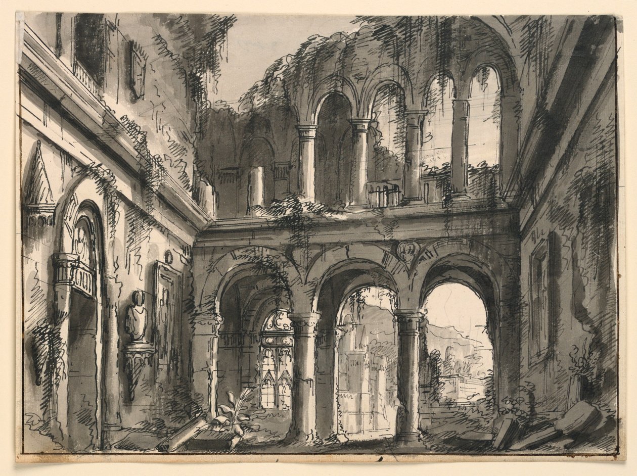 स्टेज डिज़ाइन, बर्बाद पुनर्जागरण महल का आंतरिक भाग द्वारा रोमोलो अकिल लिवरानी