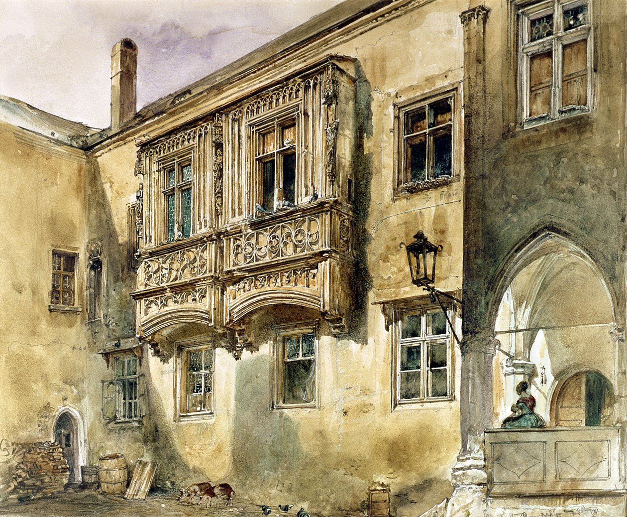 Klosterneuburg Abbey के आंगन में गॉथिक बालकनी, c.1840 द्वारा ऑल्ट के रूडोल्फ