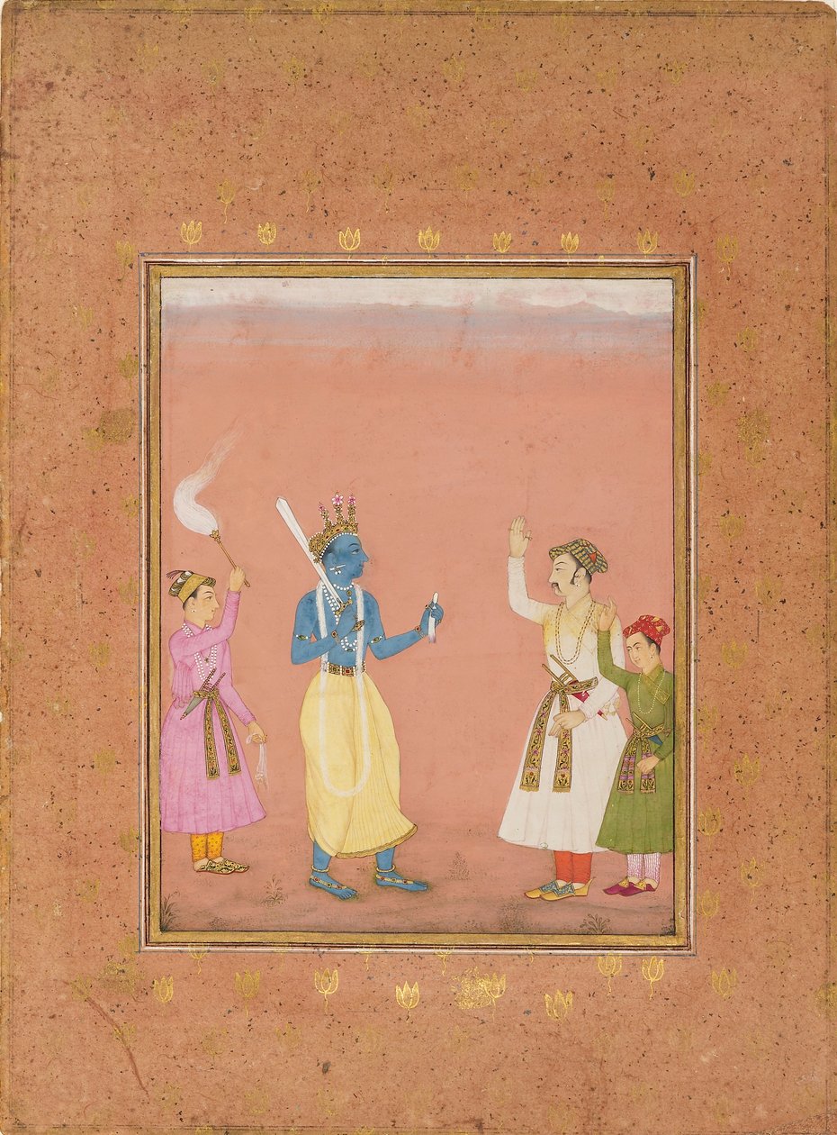 राजकुमारों द्वारा अभिवादन किया गया एक नायक, संगीत विधा कणाद रागिनी, c1680 को दर्शाता है द्वारा रुकनुद्दीन