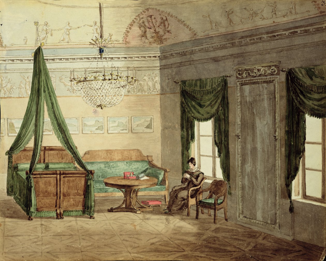नव-शास्त्रीय बेडचैबर, 1819 (कागज पर wc) द्वारा रूसी स्कूल
