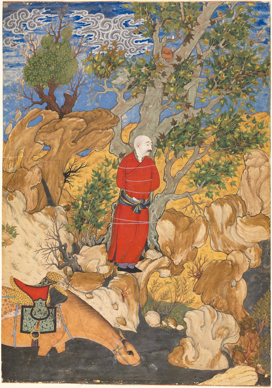 औलाद को एक समतल पेड़ से बांधा गया, फिरदौसी द्वारा शाहनामा से, 1575-1600। द्वारा सादिकी बेकी