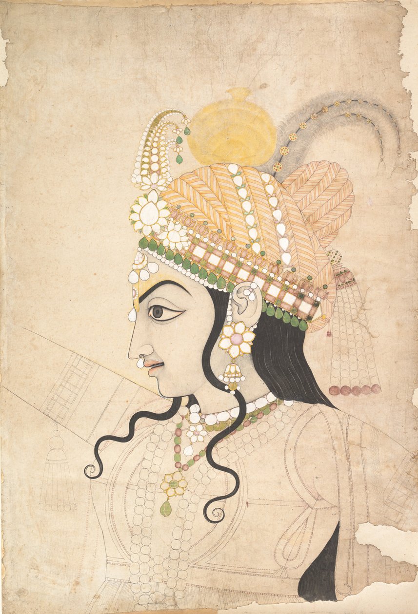 कृष्ण के प्रमुख: रासलीला के एक भित्ति चित्र के लिए कार्टून, सीए। 1800. द्वारा साहिब रामी