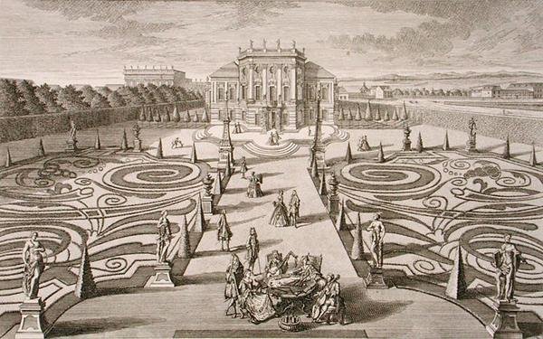 ऑस्ट्रियाई घर और उद्यान, जोहान अगस्त कोर्विनस (1683-1738) द्वारा उकेरा गया, प्रकाशित c.1730-40 (उत्कीर्णन) द्वारा सालोमन (बाद में) छोटा सा