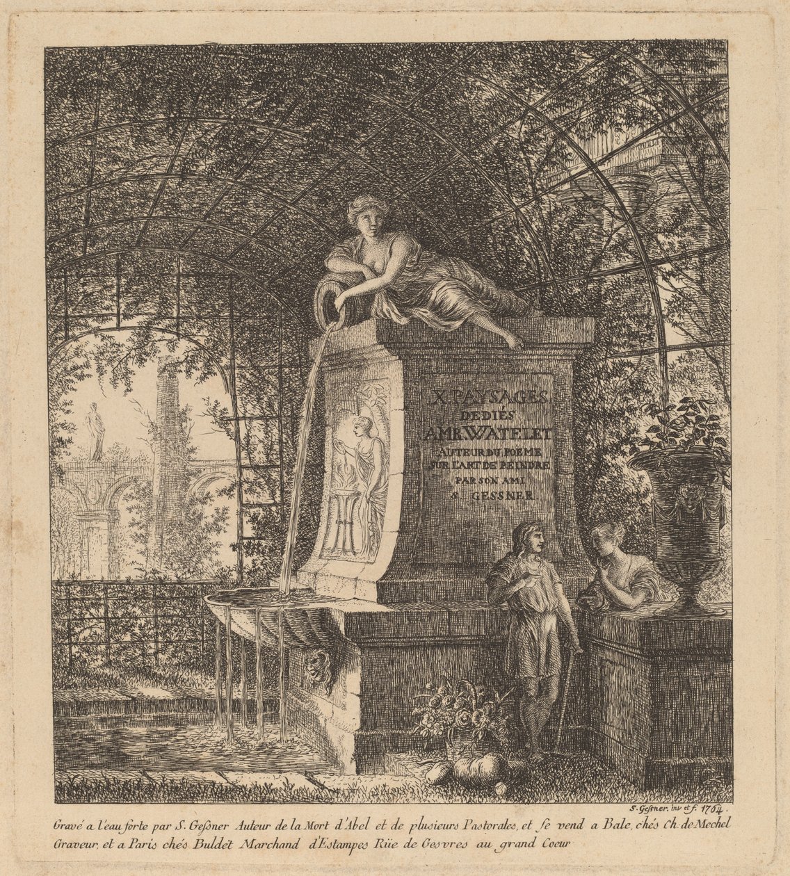 समरहाउस में फव्वारा, 1764। द्वारा सॉलोमन गेसनर