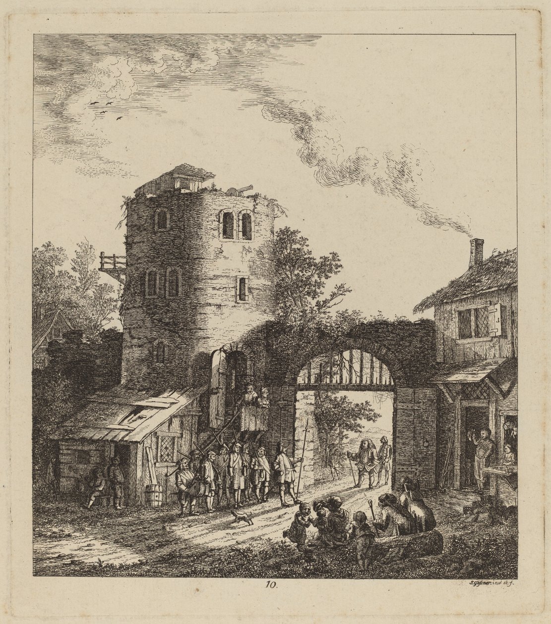सिटी गेट पर ग्रामीणों ने एक गणमान्य व्यक्ति का अभिवादन किया, 1764। द्वारा सॉलोमन गेसनर