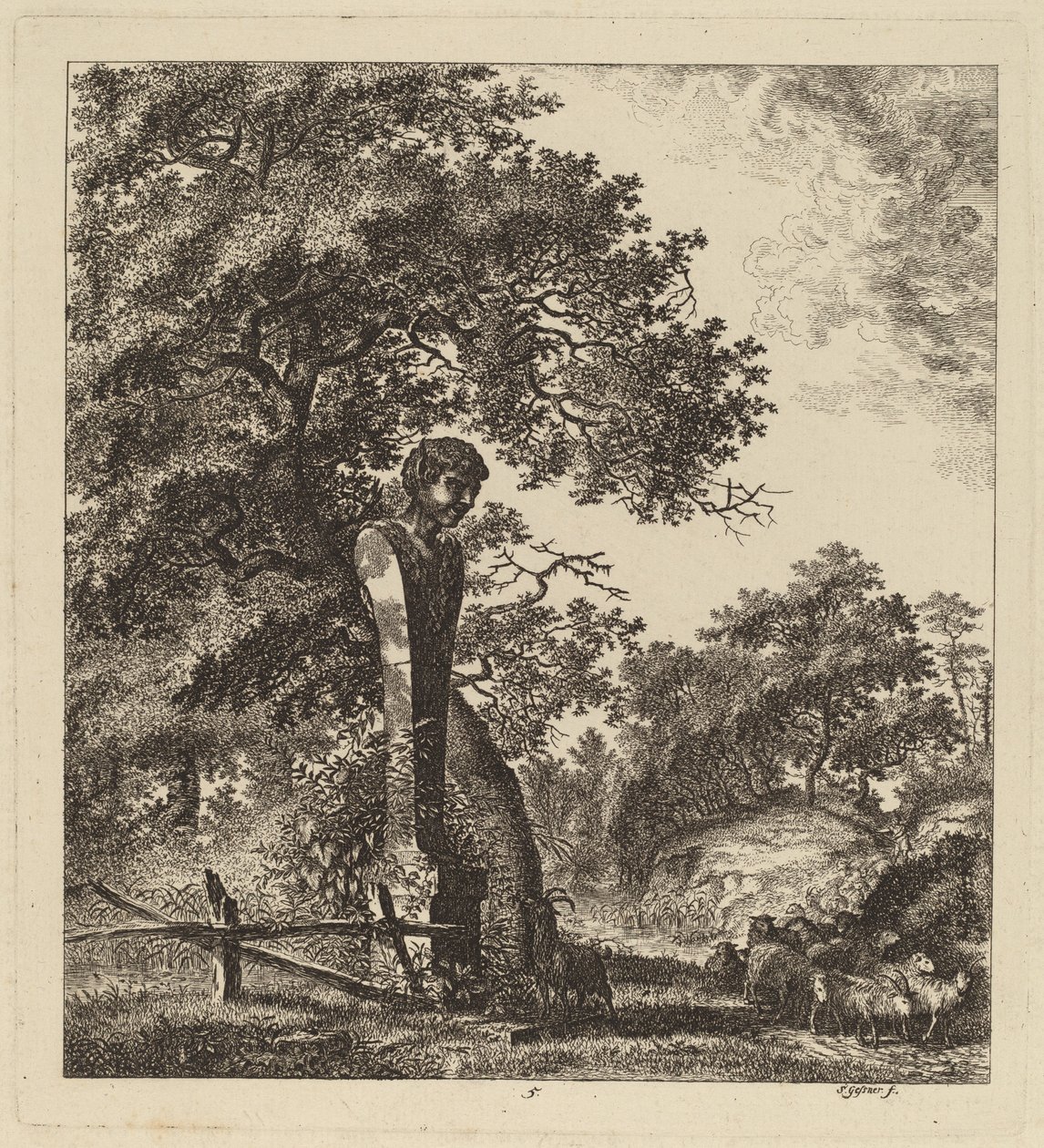 बकरियों के झुंड और हर्म, 1764 के साथ वुडेड लैंडस्केप। द्वारा सॉलोमन गेसनर