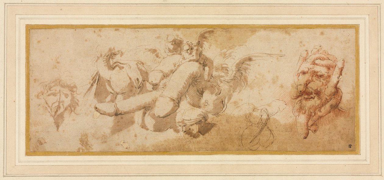 शीट ऑफ सतिरिकल स्टडीज अमोरिनी राइडिंग फल्ली, सी। 1650s। द्वारा निस्तारण रोजा