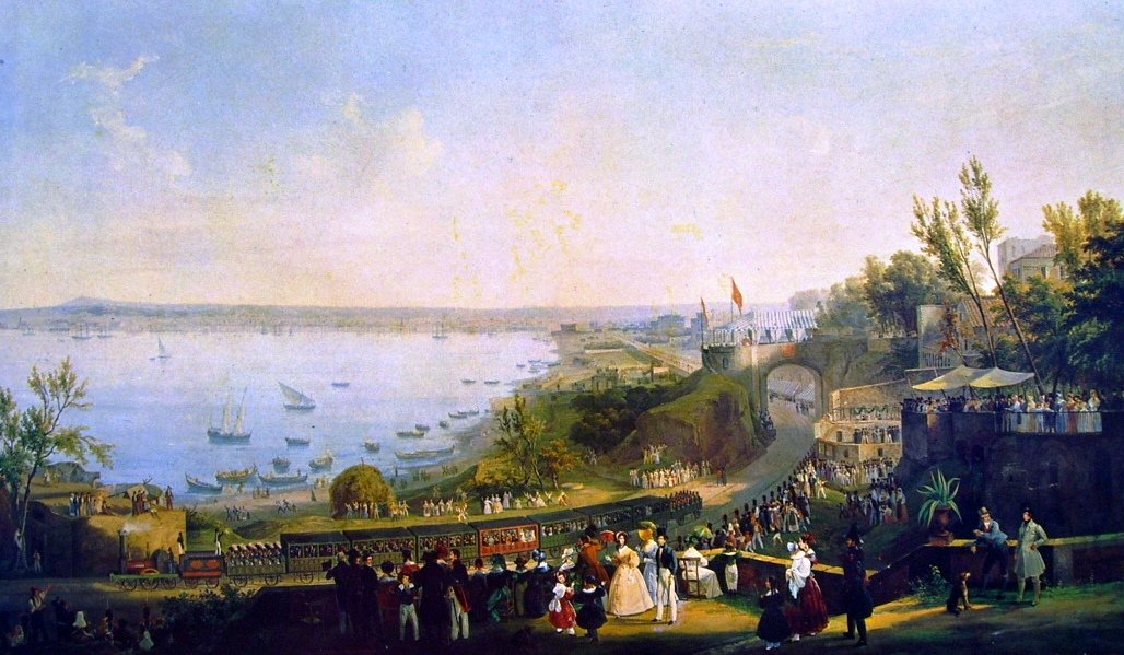 1840 में नेपल्स-पोर्टकी रेलवे लाइन का उद्घाटन। द्वारा साल्वाटोर फर्गोला