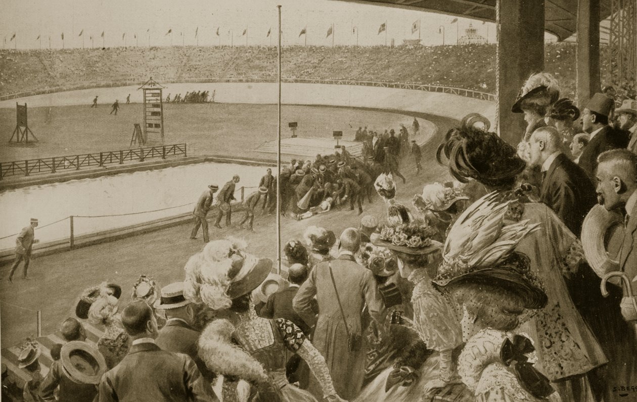 द मैराथन दौड़ का समापन, ओलंपिक खेल, 1908 द्वारा शमूएल भिखारी