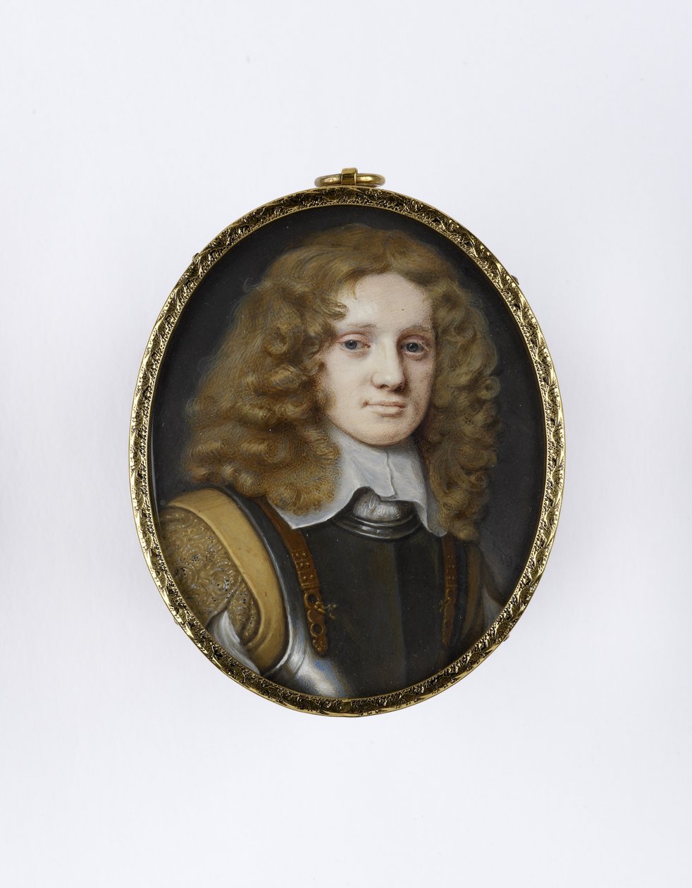 पोर्ट्रेट मिनिएचर ऑफ़ अ मैन इन आर्मर, c.1660 (कार्ड पर वेल्लम पर wc) द्वारा सैमुअल कूपर