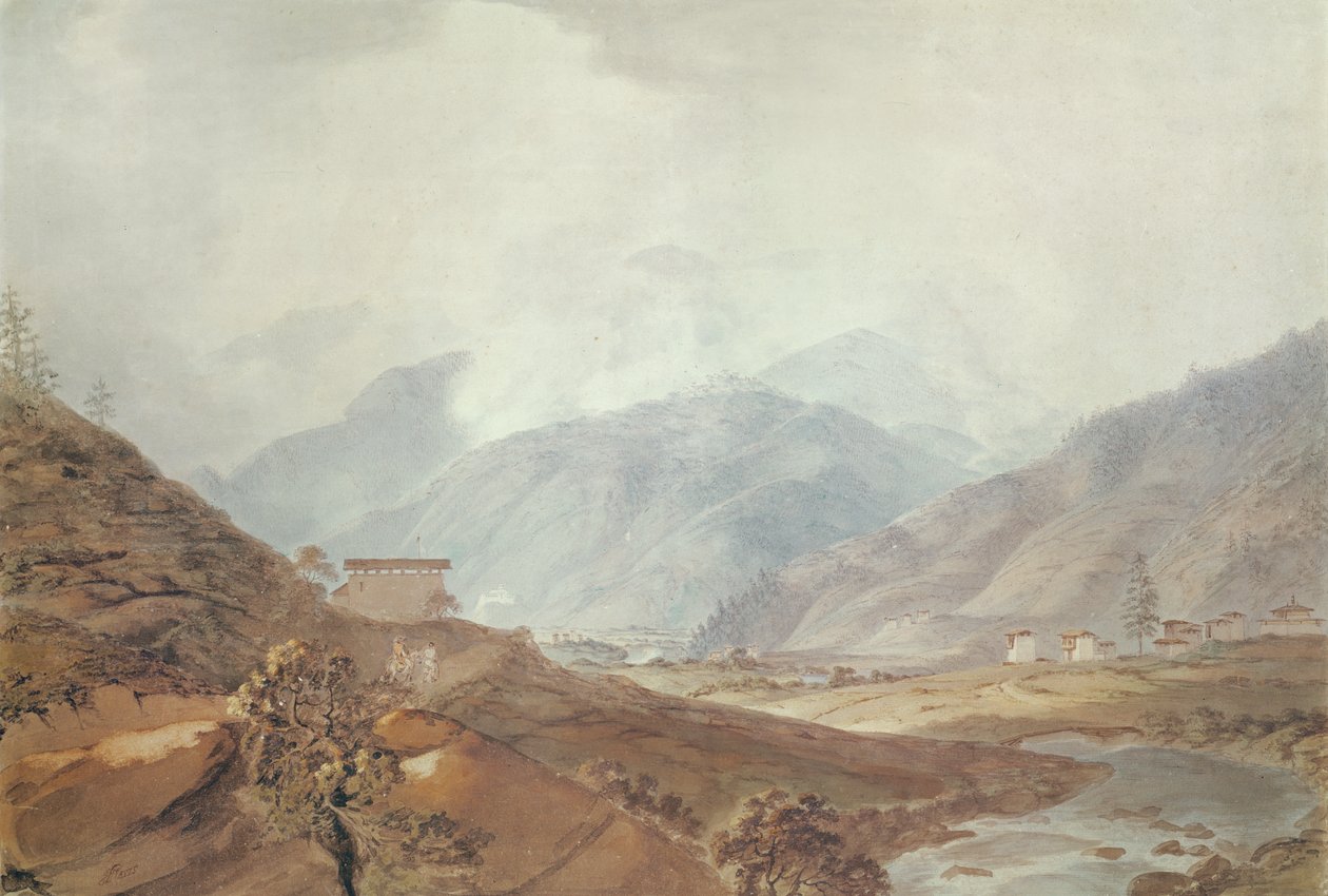 थिम्पू, भूटान, 1783 के पास पर्वतीय दृश्य, द्वारा सैमुअल डेविस