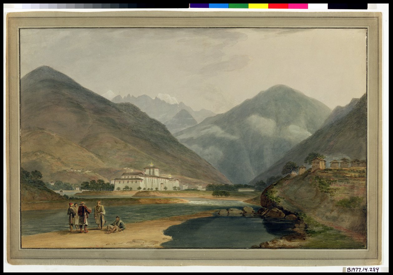 पुनाखा डेज़ोंग में भूटान की पूर्व शीतकालीन राजधानी, 1783 द्वारा सैमुअल डेविस