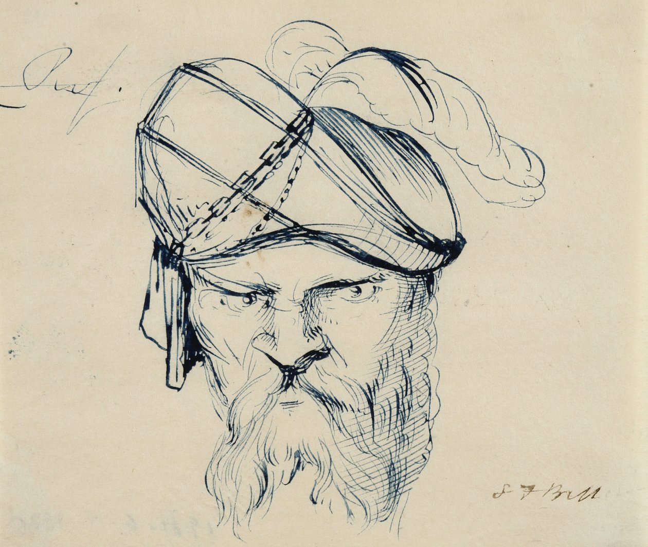 एक पगड़ी पहने हुए आदमी, 1840-42 (क्रीम वोव पेपर पर कलम और नीली स्याही) द्वारा सैमुअल फिनाले ब्रेज़ मोर्स