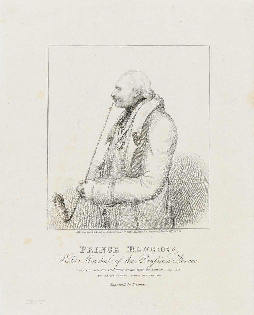 प्रिंस ब्लेचर, प्रशियन फोर्सेस के फील्ड मार्शल, 1814 (प्रिंट) द्वारा सैमुअल फ्रीमैन