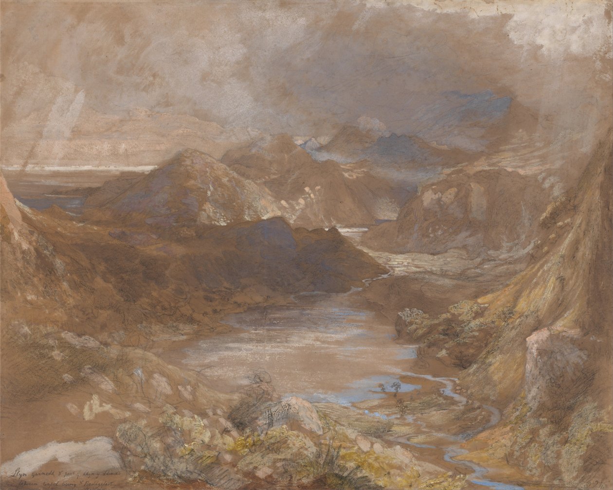 Lelwyngwynedd और Capel Curig और बेडडेगेल, नॉर्थ वेल्स के बीच Llyn-y-ddina का हिस्सा द्वारा सैमुअल पामर