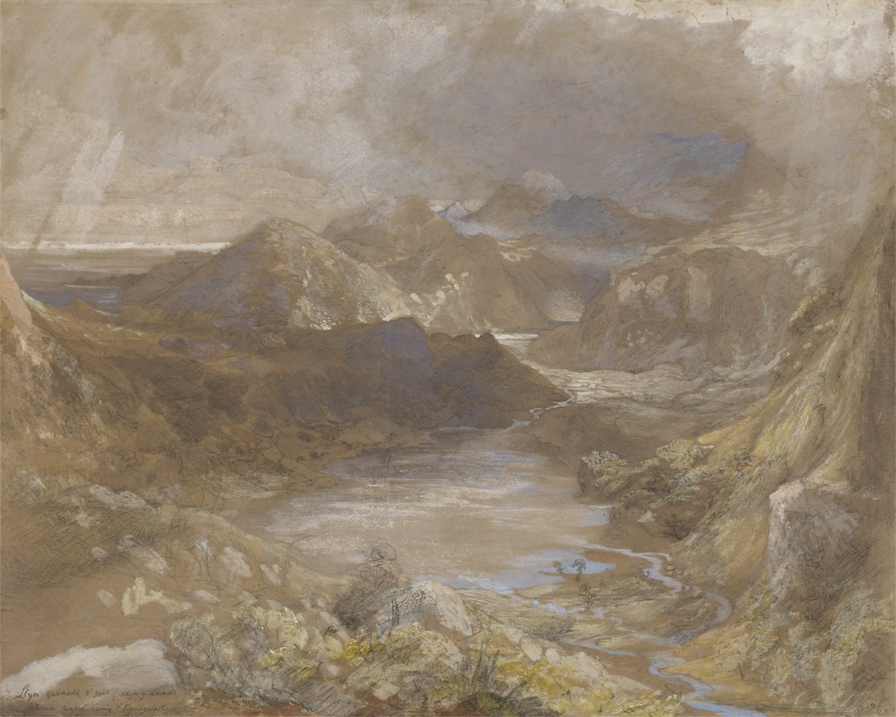 Llwyngwynedd और Llyn-y-ddina के बीच Capel Curig और Beddegelert, North Wales, 1835-36 (wc, gouache और पेपर पर ग्रेफाइट) के बीच का हिस्सा द्वारा सैमुअल पामर