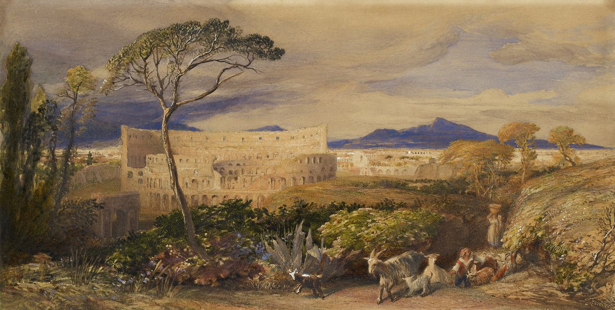 कोलोसियम और एल्बन माउंट (पेंसिल, चॉक और स्याही के ऊपर wc और gouache) द्वारा सैमुअल पामर