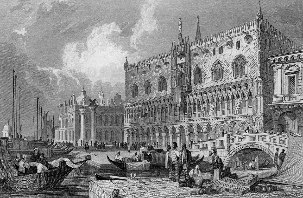 ग्रैंड कैनाल और डोगे पैलेस, वेनिस, चार्ल्स वेस्टवुड द्वारा उत्कीर्ण, 1844 द्वारा सैमुअल प्राउट