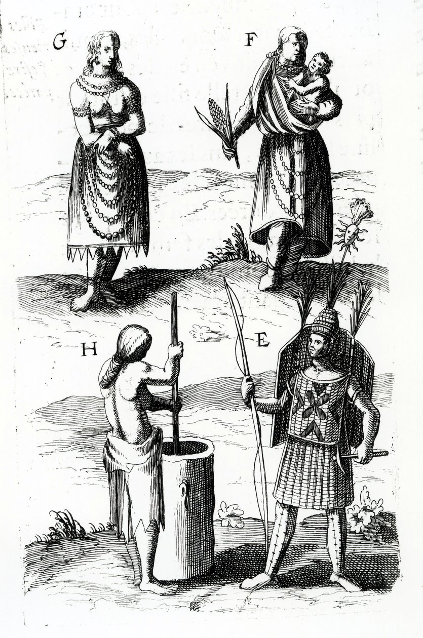 अल्गौक्विन ड्रेस के चित्र, सैमुएल डी चमप्लैन (सीए 1574-1635) द्वारा 17 वीं शताब्दी में सीउर डी चमपैन के यात्रा से उत्कीर्ण द्वारा सैमुअल डी चम्पलेन