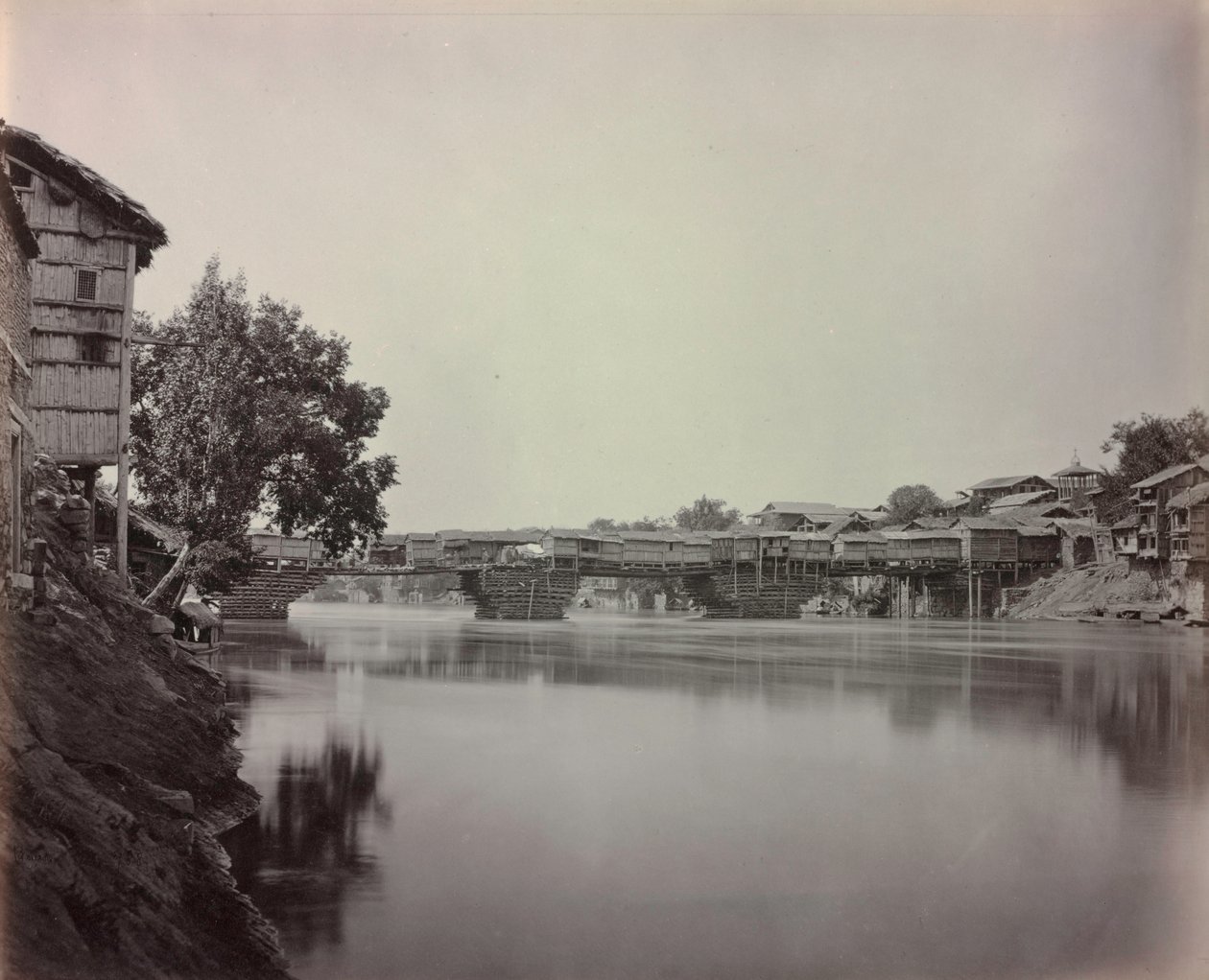 श्रीनगर, कश्मीर, 1864 की दुकानें। द्वारा सैमुअल बॉर्न