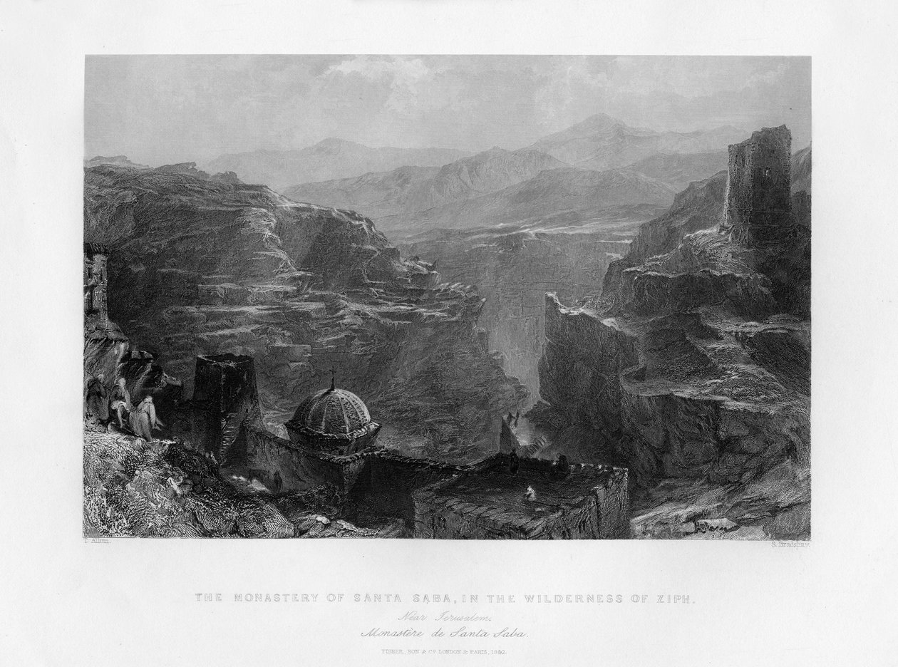 सांता सबा मार सबा, इजरायल का मठ, 1841। द्वारा सैमुअल ब्रैडशॉ