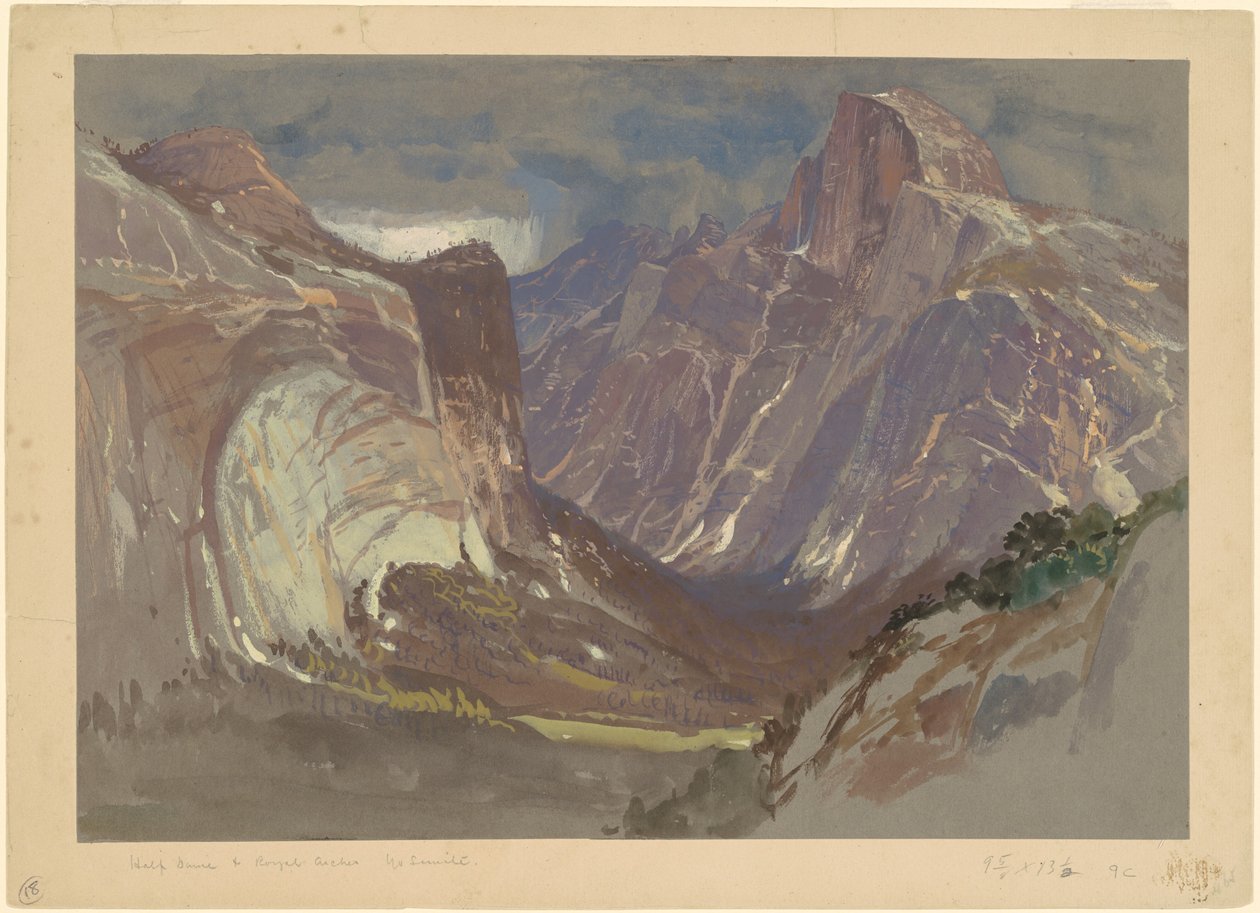 हाफ डोम और रॉयल आर्चेस, योसेमाइट, ग्लेशियर पॉइंट (ग्रे पेपर पर w - c & gouache) से द्वारा सैमुअल कॉलमैन