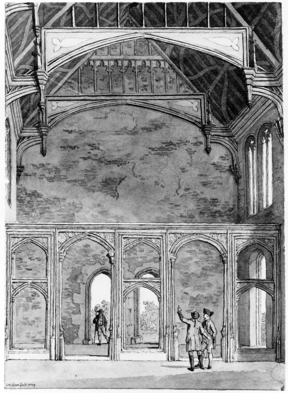 एल्थम में ग्रेट हॉल का दक्षिण पश्चिम छोर, 1779 द्वारा सैमुअल हैरिअम ग्रिम