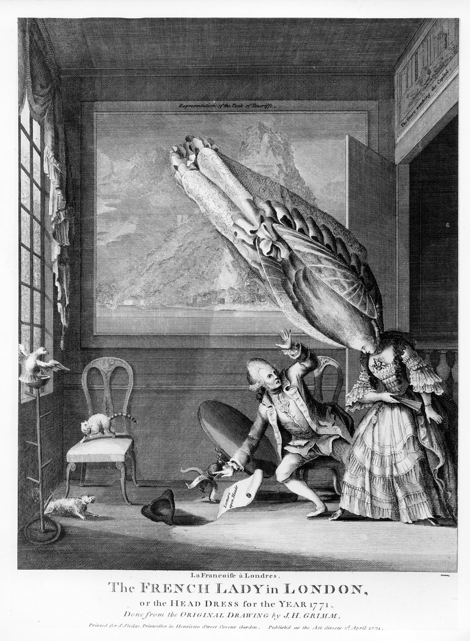 लंदन में फ्रांसीसी महिला या वर्ष 1771 की प्रमुख पोशाक, एस स्लेज, 1771 के लिए छपी द्वारा सैमुअल हैरिअम ग्रिम
