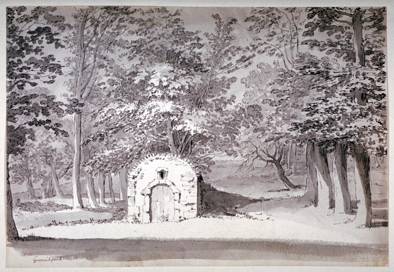 ग्रीनविच पार्क, लंदन, 1772 में एक आइस हाउस या नाली द्वारा सैमुअल हिरोनिमस ग्रिम