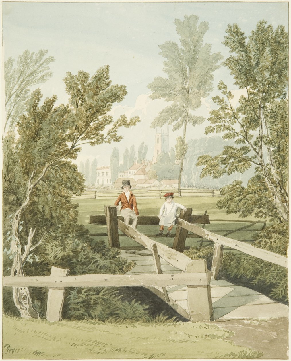 ब्रिस्लिंगटन ब्रूक में एक स्टाइल पर दो लड़के, c.1824 (कागज पर पेंसिल और वॉटरकलर) द्वारा सैमुअल जैक्सन